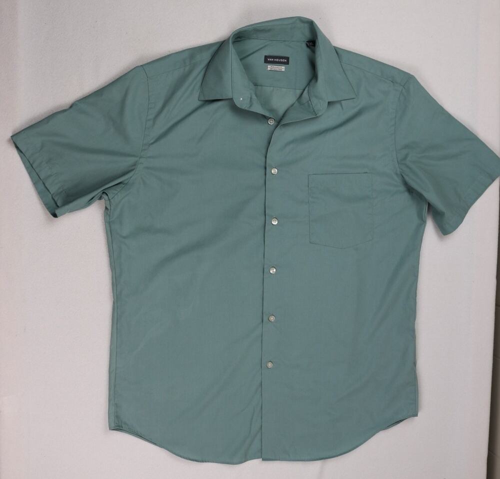 Van Heusen Green Short Sleeve Button Down Shirt 16 L